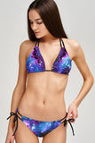 Milky-Way Sara Purple Galaxy Print Strappy Triangle Bikini Top - Women - Pineapple Clothing