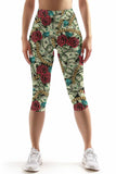 Money Magnet Ellie Green Dollar Rose Print Yoga Capri Leggings - Women