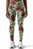 Money Magnet Lucy Green Dollar Rose Print Leggings Yoga Pants - Women