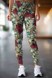 Money Magnet Lucy Green Dollar Rose Print Leggings Yoga Pants - Women