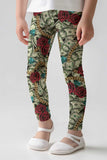 Money Magnet Lucy Green Dollar Rose Printed Sporty Leggings - Girls