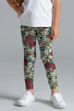 Money Magnet Lucy Green Dollar Rose Printed Sporty Leggings - Girls