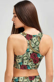 Money Magnet Starla Green Dollar Rose Print Crop Top Sport Bra - Women