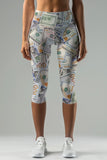 Money Maker Ellie Grey Dollar Printed Gym Yoga Capri Leggings - Women