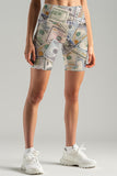 Money Maker Karen Grey Dollar Printed Yoga Biker Shorts - Women