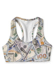 Money Maker Stella Grey Dollar Printed Seamless Sport Yoga Bra - Women