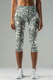 Money Manifest Ellie Green Dollar Printed Yoga Capri Leggings - Women