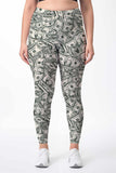 Money Manifest Lucy Green Dollar Print Gym Leggings Yoga Pants - Women