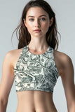 Money Manifest Starla Green Printed Padded Crop Top Sports Bra - Women