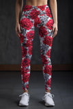 Mystic Reign Lucy Red & White Floral Print Leggings Yoga Pants - Women