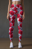 Mystic Reign Lucy Red & White Floral Print Leggings Yoga Pants - Women