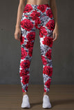 Mystic Reign Lucy Red & White Floral Print Leggings Yoga Pants - Women