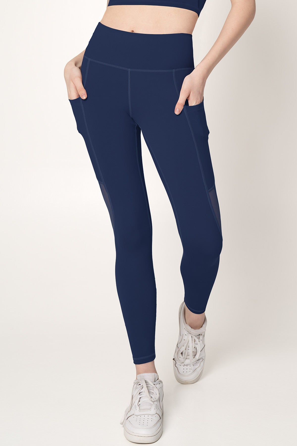 Navy Blue Cassi Workout Legging Yoga Pants with Mesh & Pockets - Women - Pineapple Clothing