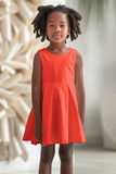 Neon Coral Orange Sleeveless Fit & Flare Skater Party Dress - Girls