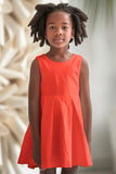 Neon Coral Orange Sleeveless Fit & Flare Skater Party Dress - Girls