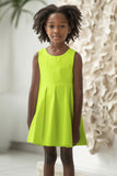 Neon Yellow Lime Green Fit & Flare Skater Summer Party Dress - Girls