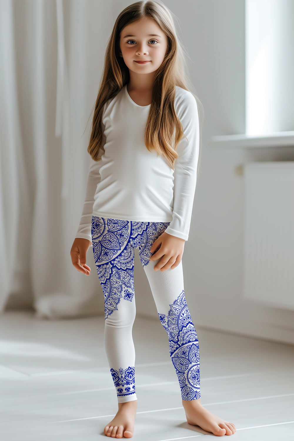 Nirvana Lucy White Blue Geometric Boho Print Trendy Leggings Kids Pineapple Clothing