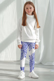 Nirvana Lucy White Blue Geometric Boho Print Trendy Leggings - Kids