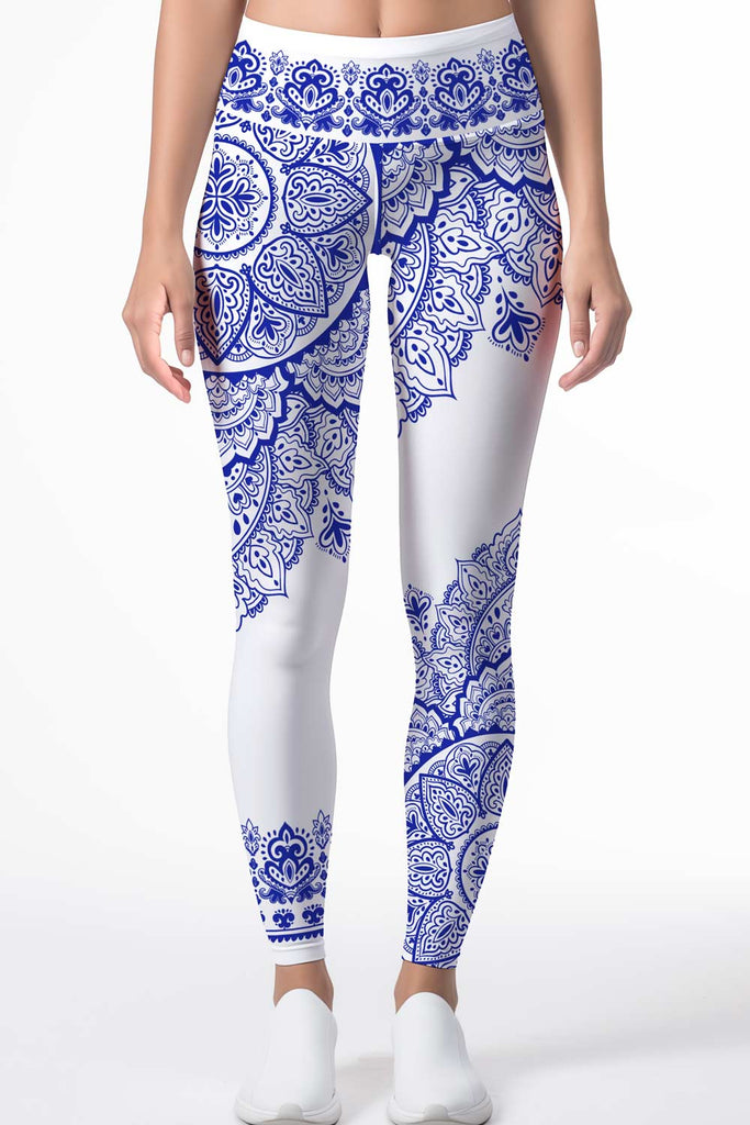 Mauritius Lucy Blue Floral Printed Workout Leggings Yoga Pants
