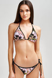 Ooh Darling Lara Beige Floral Print Triangle String Bikini Top - Women