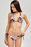 Ooh Darling Sara Beige Floral Strappy Triangle Bikini Top - Women