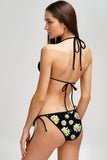 Oopsy Daisy Lara Black Floral Print Triangle String Bikini Top - Women