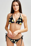 Oopsy Daisy Lara Black Floral Print Triangle String Bikini Top - Women