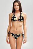 Oopsy Daisy Sofia Black Floral Loop Tie Cheeky Bikini Bottom - Women
