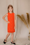 Bright Neon Orange Stretchy Lace Shift Summer Dress - Girls