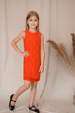 Bright Neon Orange Stretchy Lace Shift Summer Dress - Girls