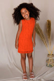 Bright Neon Orange Stretchy Lace Shift Summer Dress - Girls