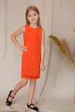 Bright Neon Orange Stretchy Lace Shift Summer Dress - Girls