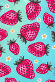 Berry Cute Adele Blue & Pink Strawberry Print Shift Dress - Girls
