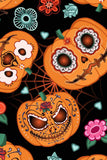 Halloweird Gloria Orange Black Skull Print Empire Waist Dress - Girls