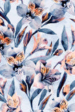 Florescence Layla Blue Floral Print Evening Bodycon Midi Dress - Women