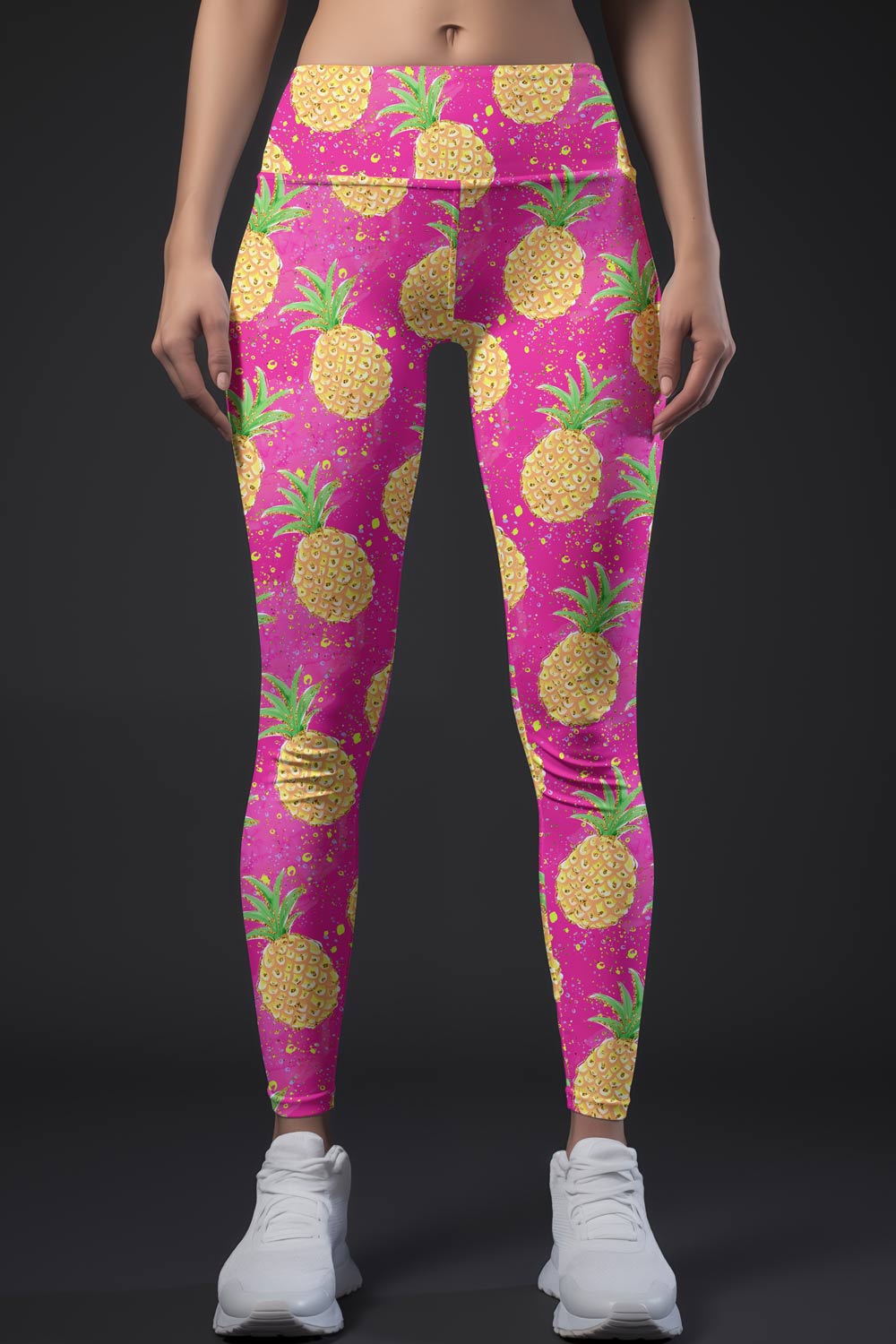 Pink outlet and Green Floral Print Leggings High Waist Leggings Pattern Leggings Tropical Leggings