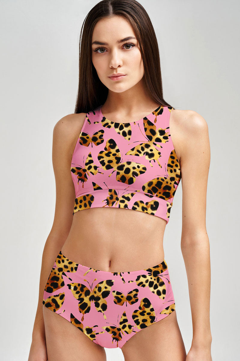 Quaintrelle Carly Pink Butterfly Printed High Neck Bikini Top - Women - Pineapple Clothing