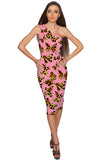 Quaintrelle Layla Pink Butterfly Print Chic Bodycon Midi Dress - Women - Pineapple Clothing