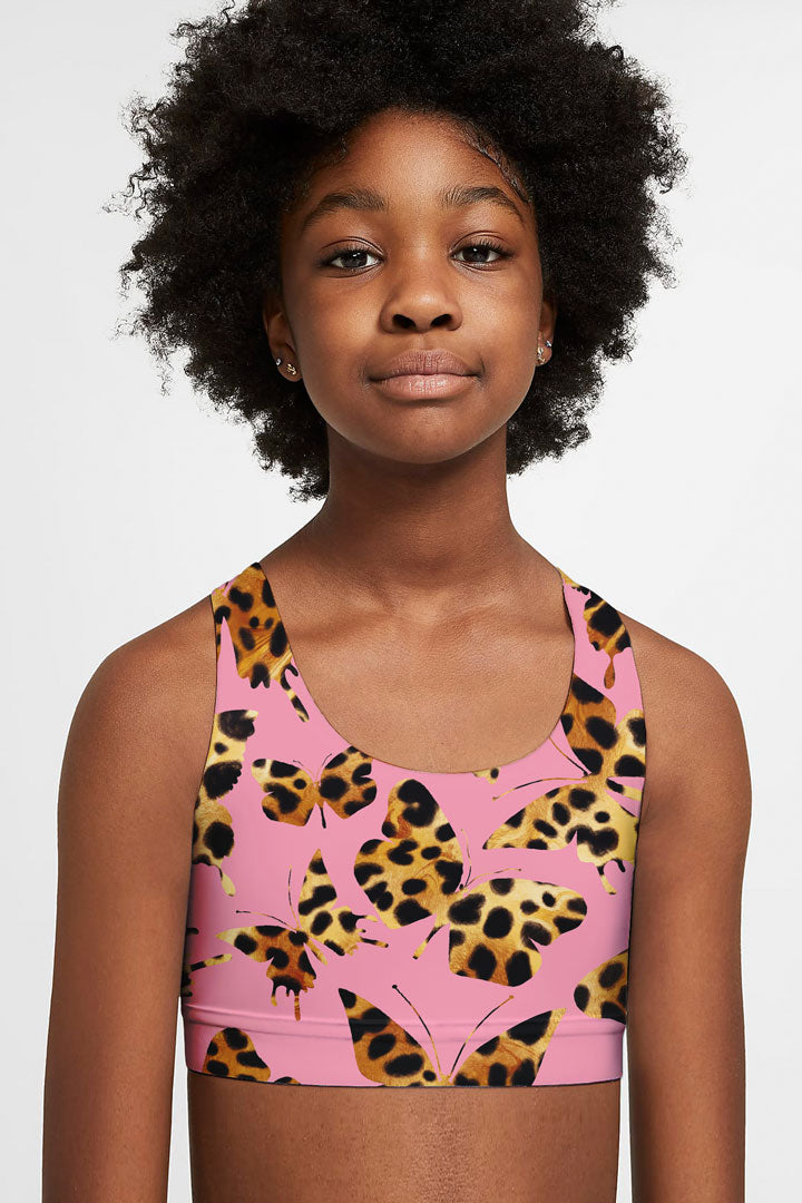 Quaintrelle Stella Pink Butterfly Printed Sports Bra Crop Top - Kids - Pineapple Clothing