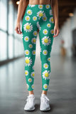 Remarkable Daisy Lucy Emerald Green Floral Leggings Yoga Pants - Women