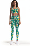 Remarkable Daisy Lucy Emerald Green Floral Leggings Yoga Pants - Women