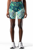 Revival Karen Green Leaf Printed Athletic Yoga Biker Shorts - Women