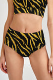 Roarsome Cara Black Gold Tiger Printed Hipster Bikini Bottom - Women - Pineapple Clothing