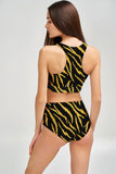 Roarsome Carly Black Gold Tiger High Neck Crop Bikini Top - Women - Pineapple Clothing