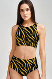 Roarsome Carly Black Gold Tiger High Neck Crop Bikini Top - Women - Pineapple Clothing
