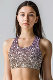 Shimmerfest Stella Grey Glitter Print Seamless Sport Yoga Bra - Women