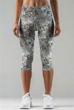 Silverlight Ellie Grey Glitter Printed Gym Yoga Capri Leggings - Women