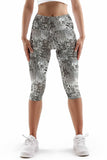 Silverlight Ellie Grey Glitter Printed Gym Yoga Capri Leggings - Women