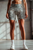 Silverlight Karen Grey Glitter Shimmer Print Yoga Biker Shorts - Women