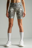 Silverlight Karen Grey Glitter Shimmer Print Yoga Biker Shorts - Women